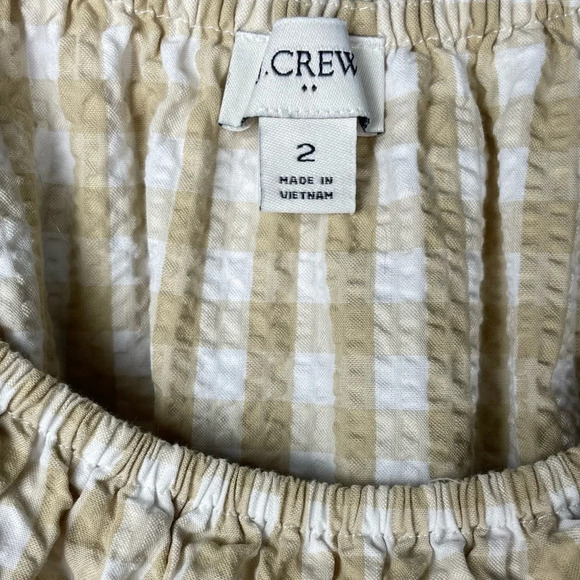 J. Crew Dress Womens 2 Seersucker Ruffle Gingham Modest Neutral Boho Prairie - Picture 9 of 11